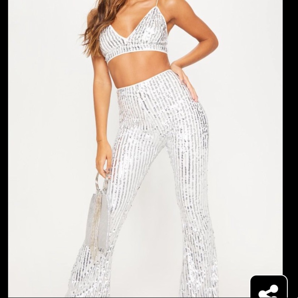 PLT x Hailey Baldwin Sequin crop top and pant set